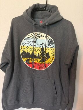 Hanes Dark Gray Hoodie with Multicolor Outdoor Circle Graphic